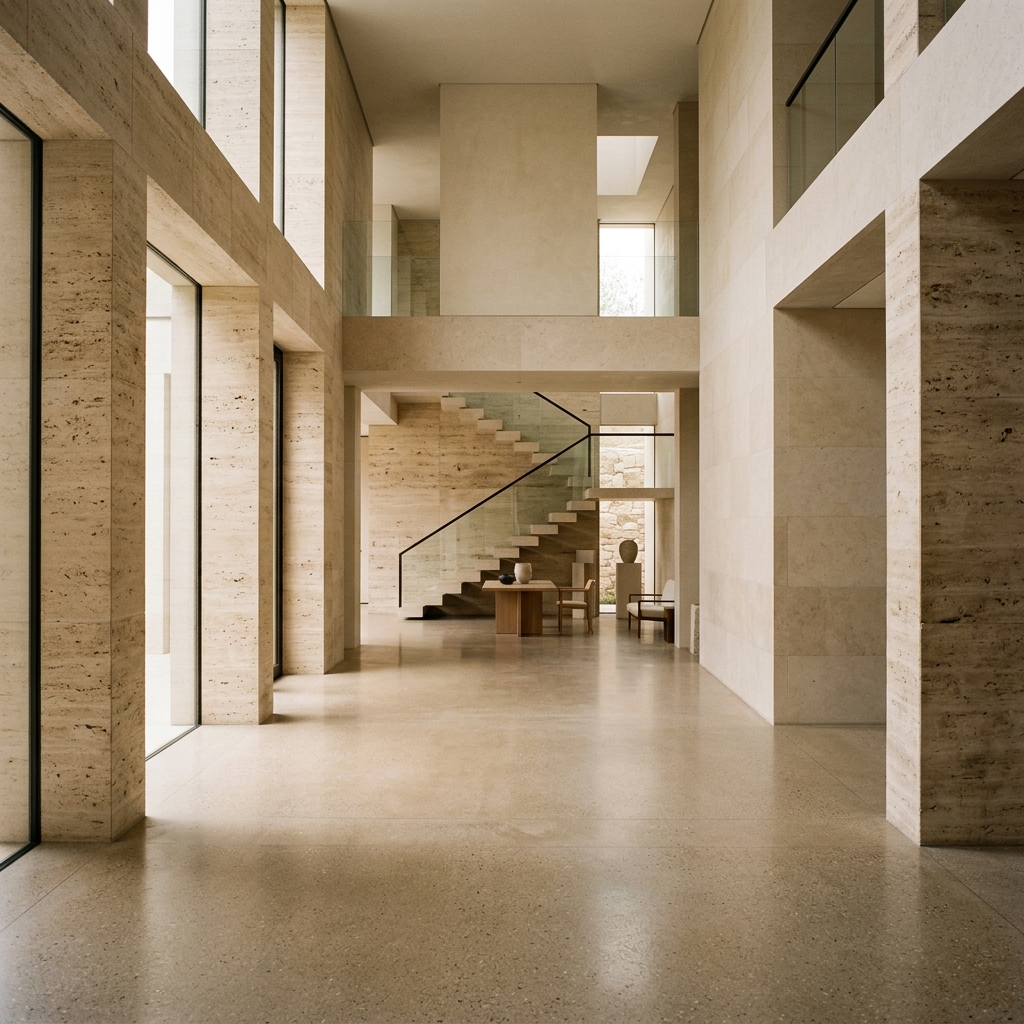 Luxury monumental travertine architectural geometry of Bellor Studio